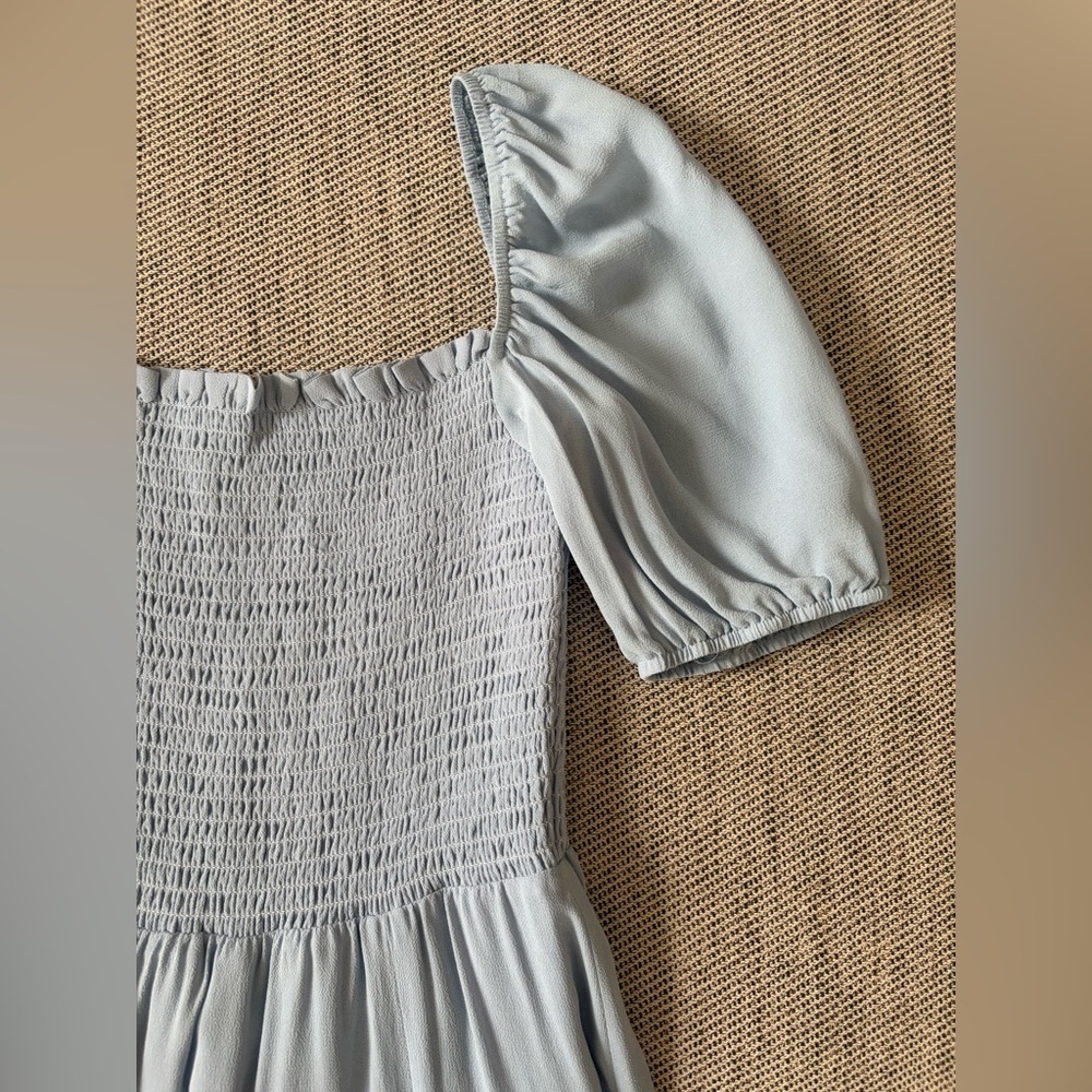 NEW Reformation Meadow Puff Sleeve Midi Dress in Mineral Blue | size S - Picture 9 of 14